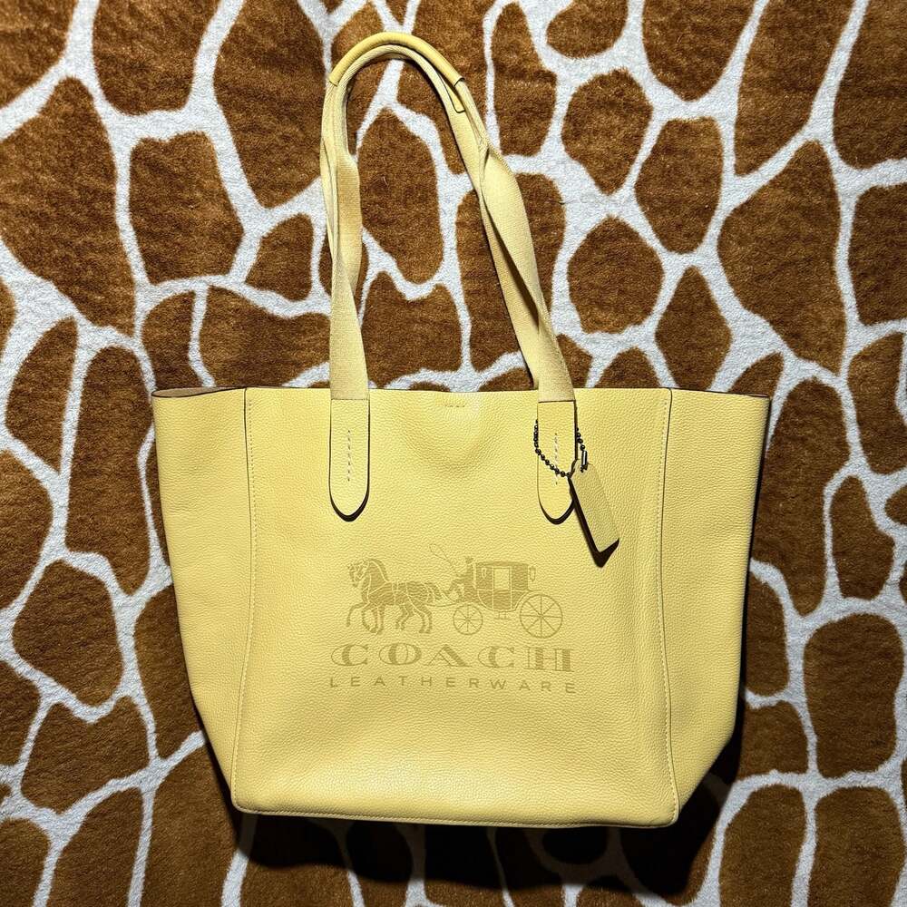 Coach Grove Medium Tote with Horse and Carriage in Yellow Pebbled Leather - Picture 3 of 12
